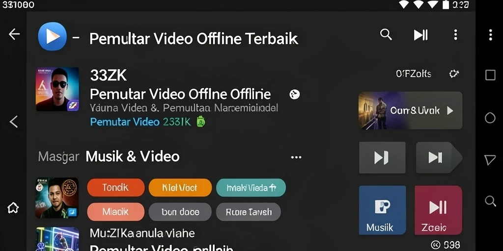 Tampilan antarmuka 33ZK dengan fitur Pemutar Video Offline yang menarik.