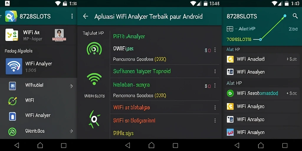 Antarmuka 8728SLOTS menampilkan analisis sinyal WiFi dengan jelas dan informatif.