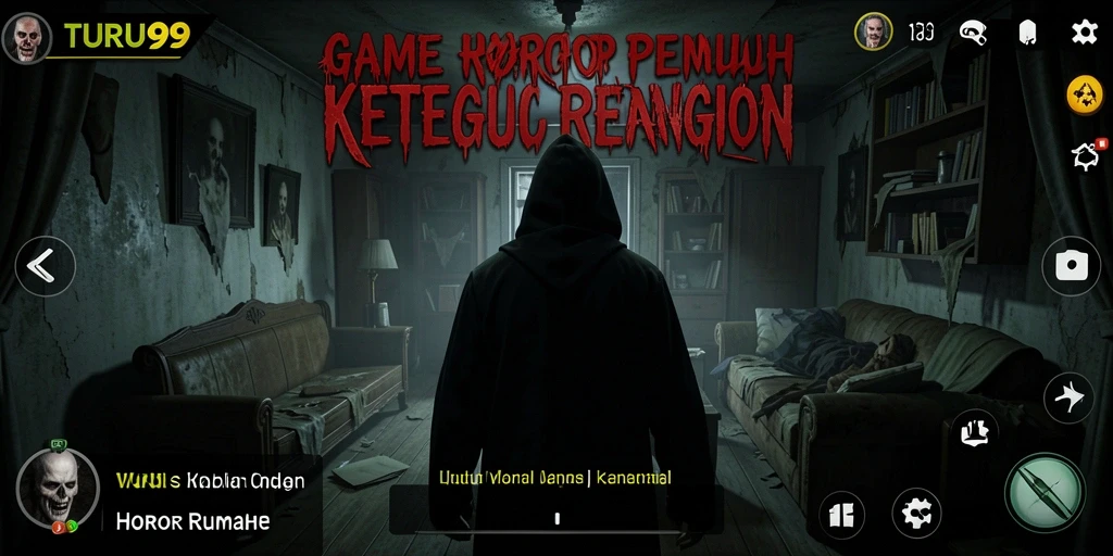 Screenshot TURU99 yang menunjukkan suasana menyeramkan dalam game horor rumah.